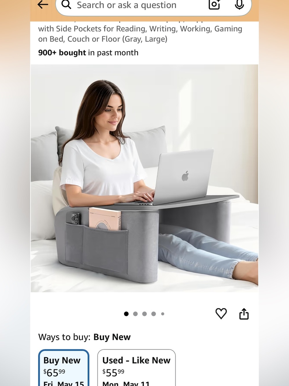Amazon Gray Bed Lap Desk with Side Pockets